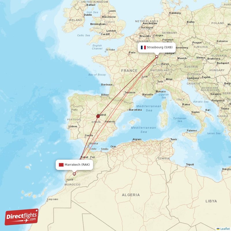 SXB - RAK route map