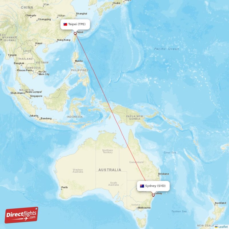 SYD - TPE route map