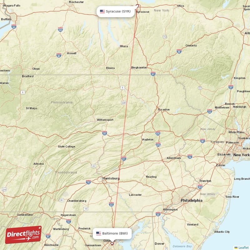 SYR - BWI route map