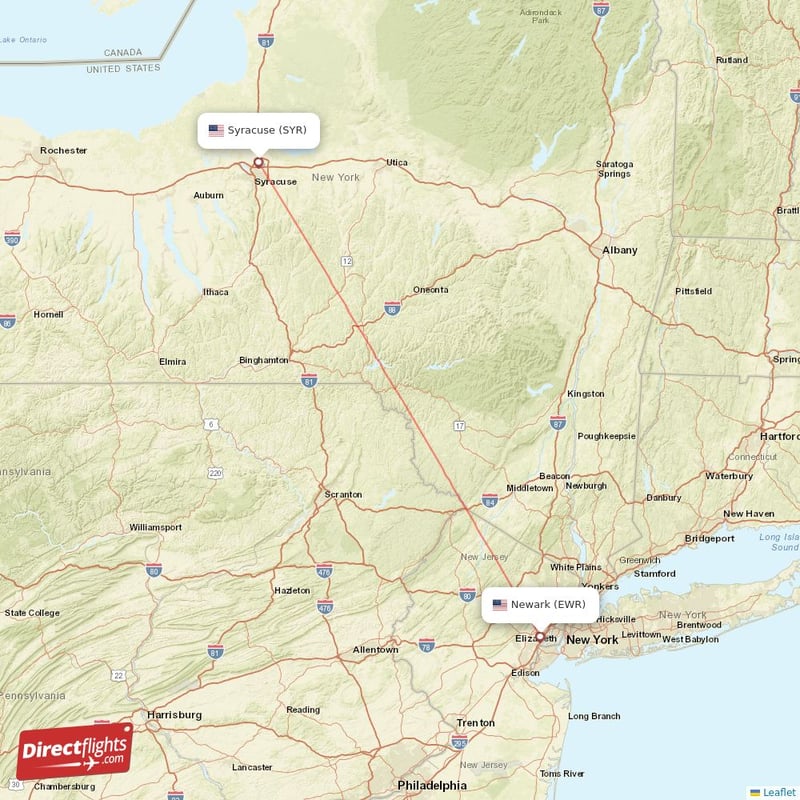 SYR - EWR route map