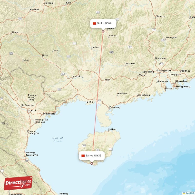 SYX - KWL route map