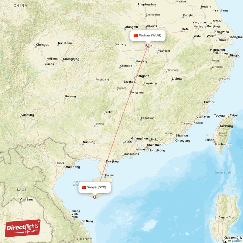 SYX - WUH route map
