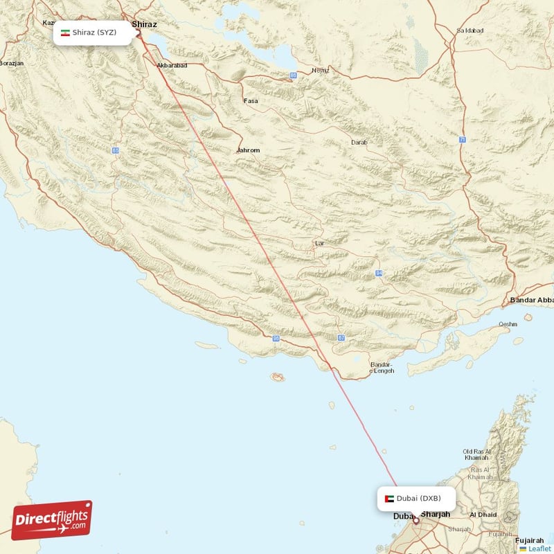 SYZ - DXB route map