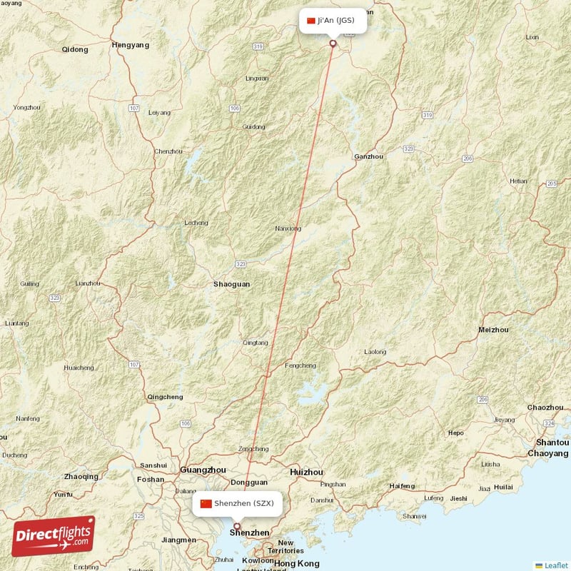 SZX - JGS route map