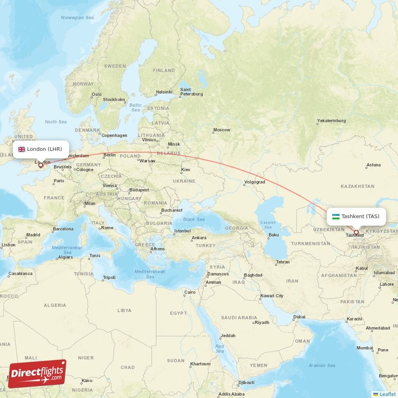TAS - LHR route map