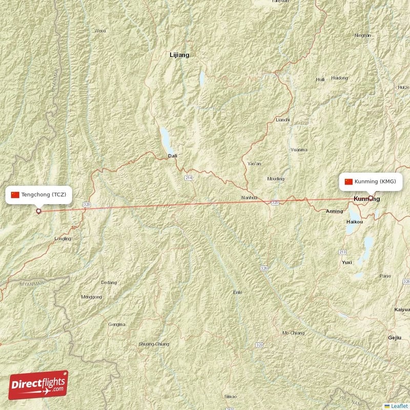 TCZ - KMG route map