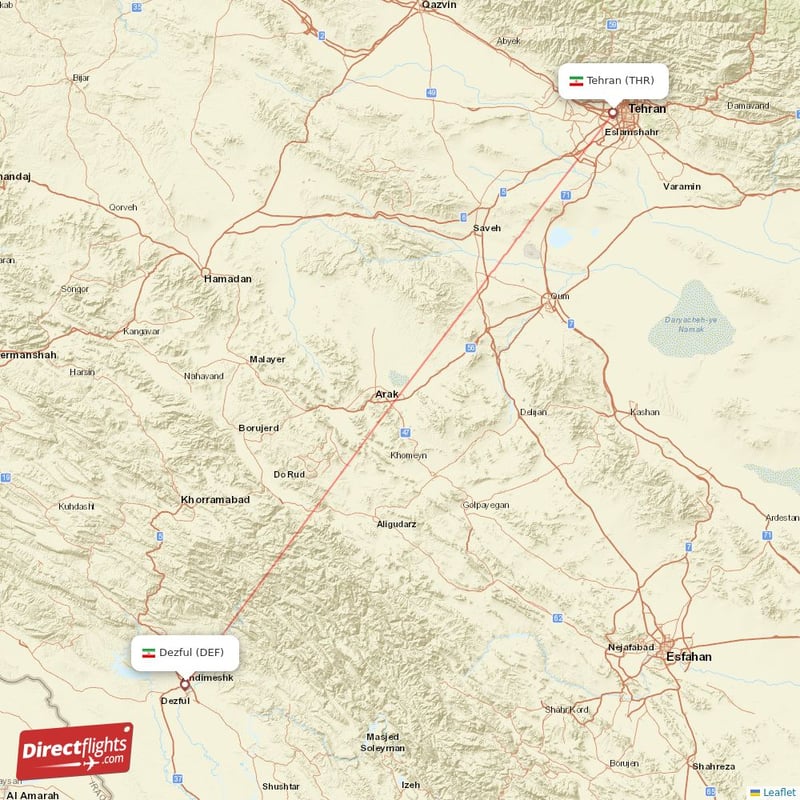 Direct flights from Tehran to Dezful THR to DEF non stop