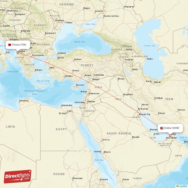TIA - DXB route map