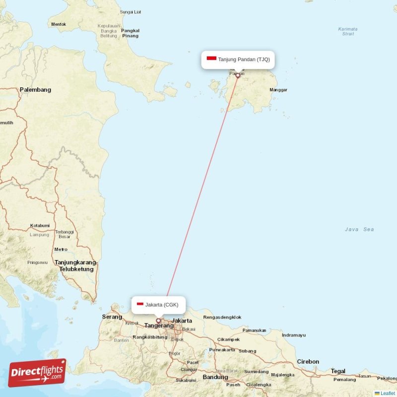 Direct flights from Tanjung Pandan to Jakarta (TJQ-CGK) - Directflights.com