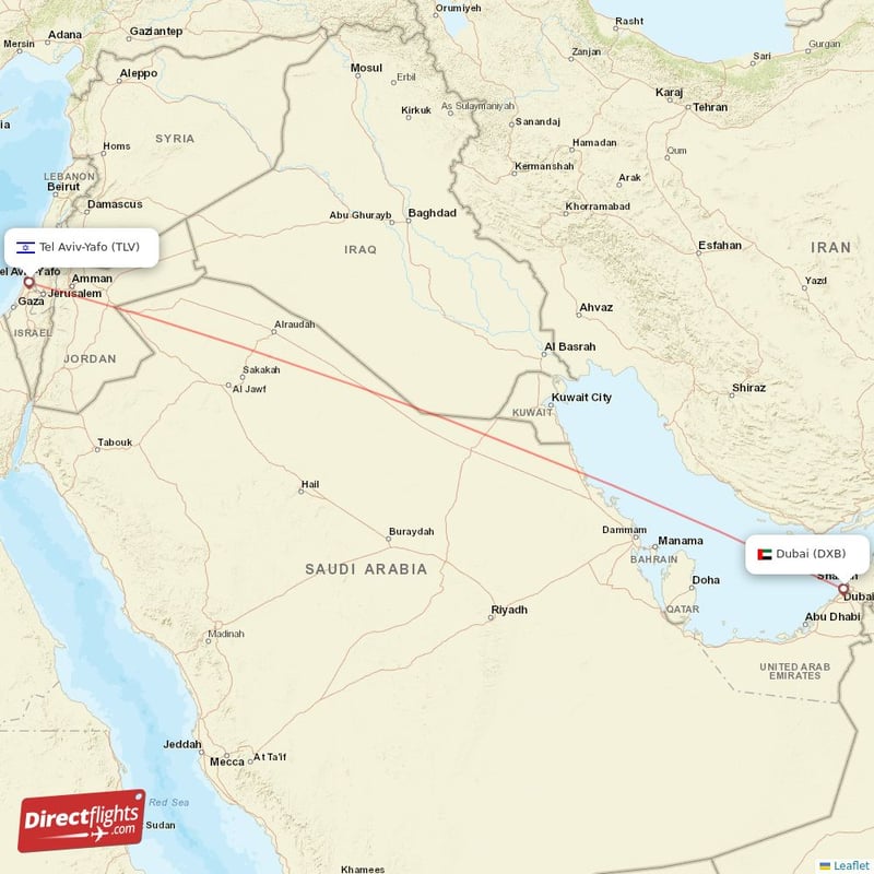 TLV - DXB route map