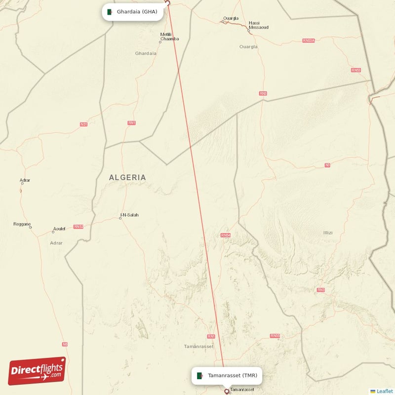 Direct flights from Tamanrasset to Ghardaia, TMR to GHA non-stop ...