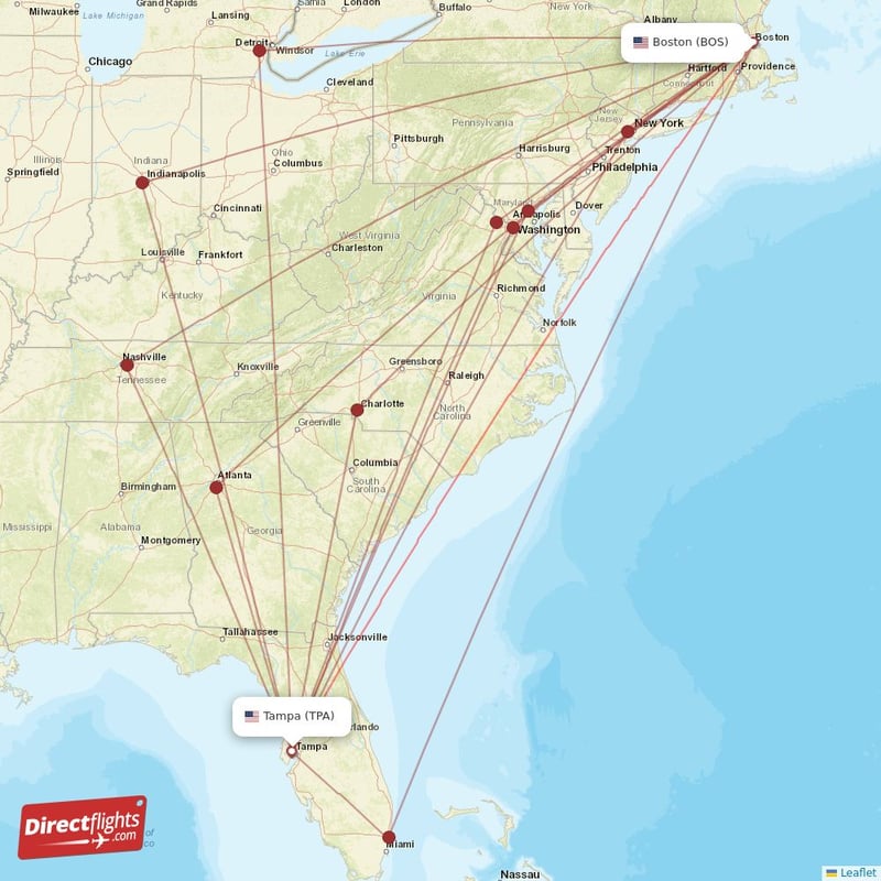 TPA - BOS route map