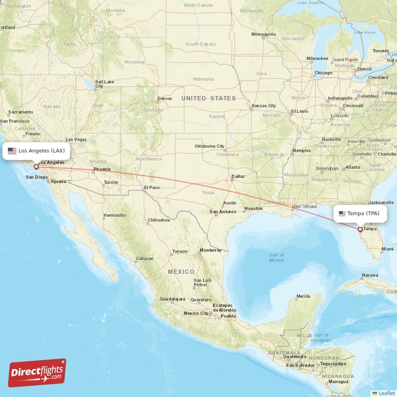 TPA - LAX route map