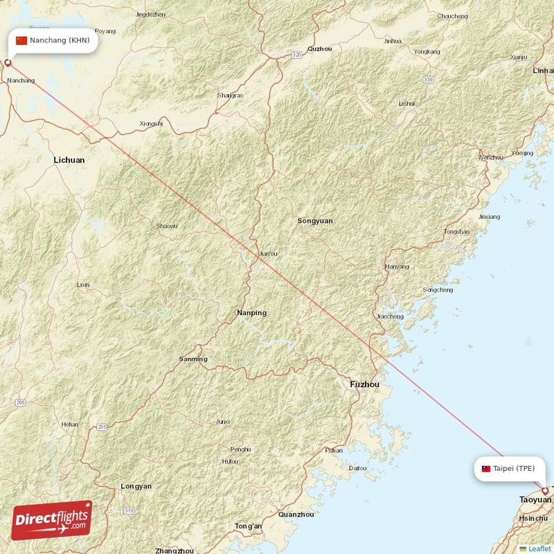 TPE - KHN route map