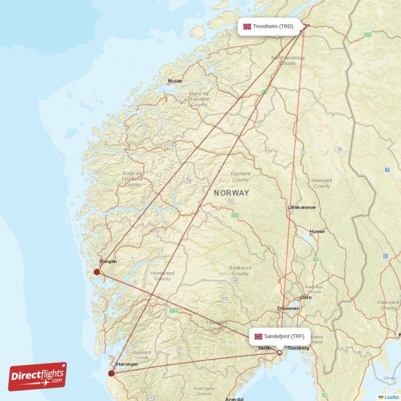 Direct flights from Trondheim to Sandefjord, TRD to TRF non-stop ...