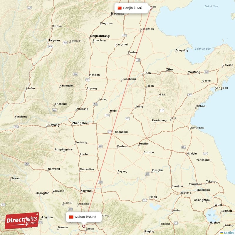 TSN - WUH route map