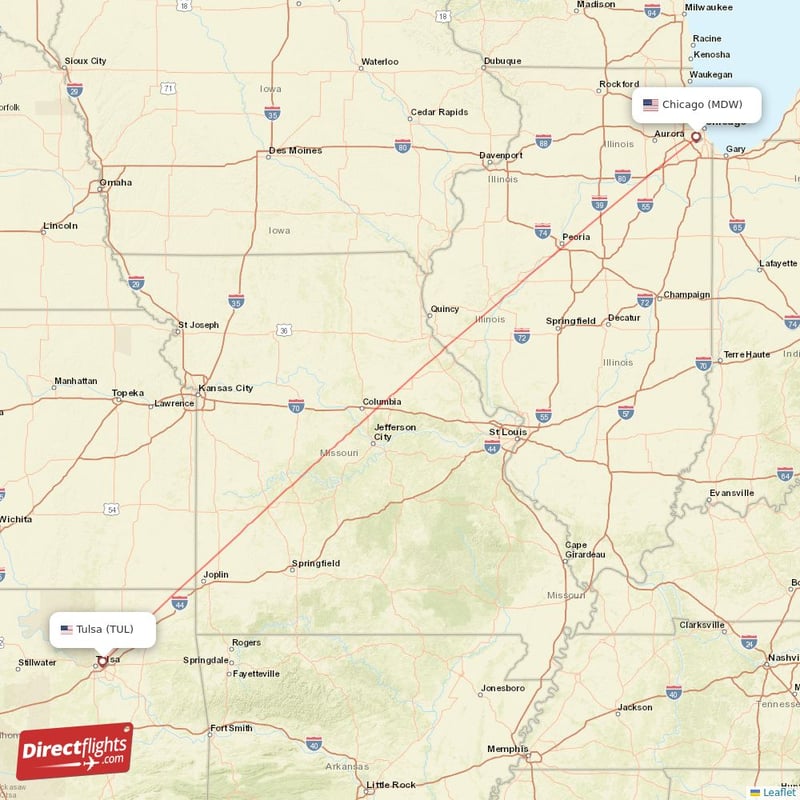 TUL - MDW route map