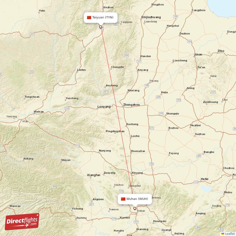 TYN - WUH route map