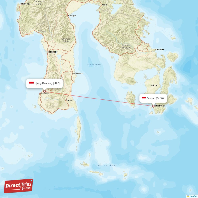 Direct flights from Ujung Pandang to Baubau (UPG-BUW) - Directflights.com