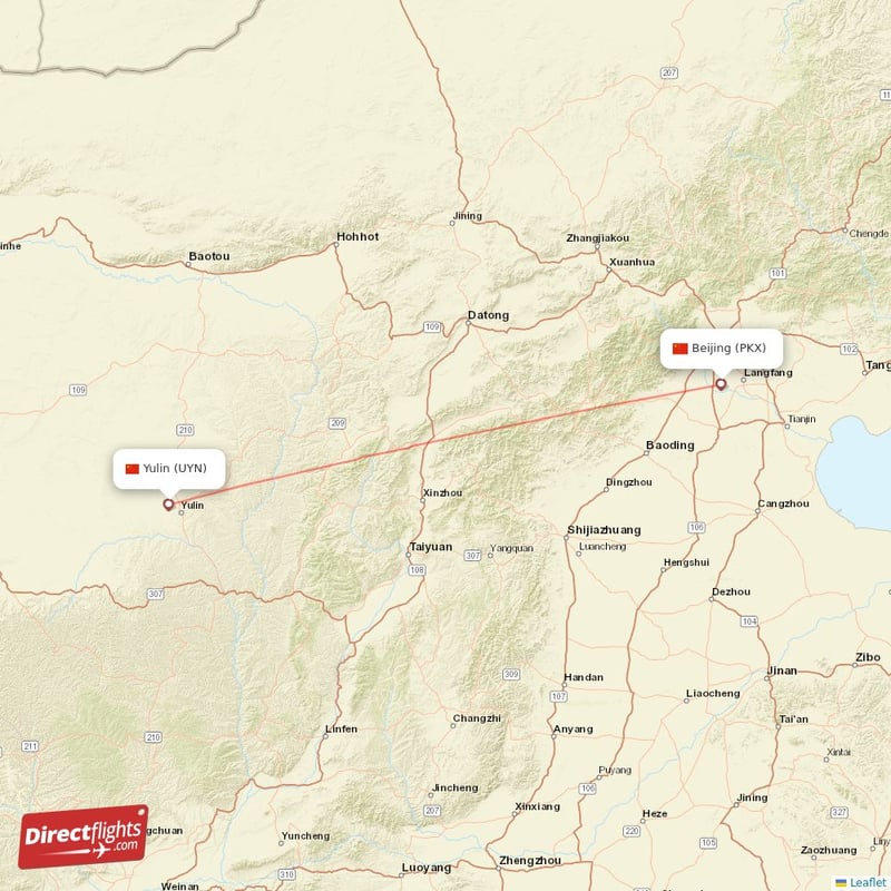 UYN - PKX route map