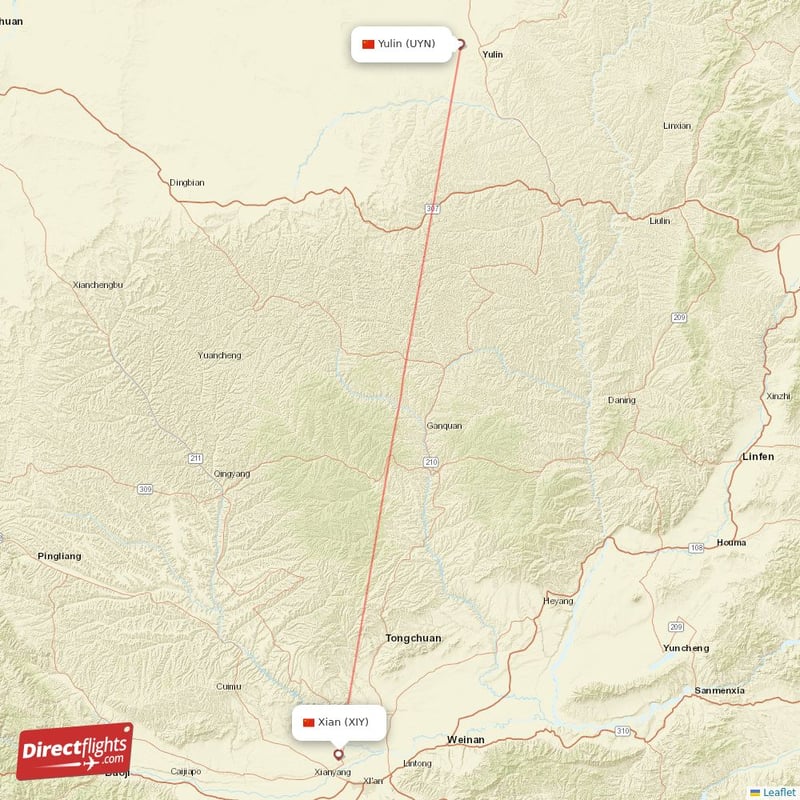 UYN - XIY route map