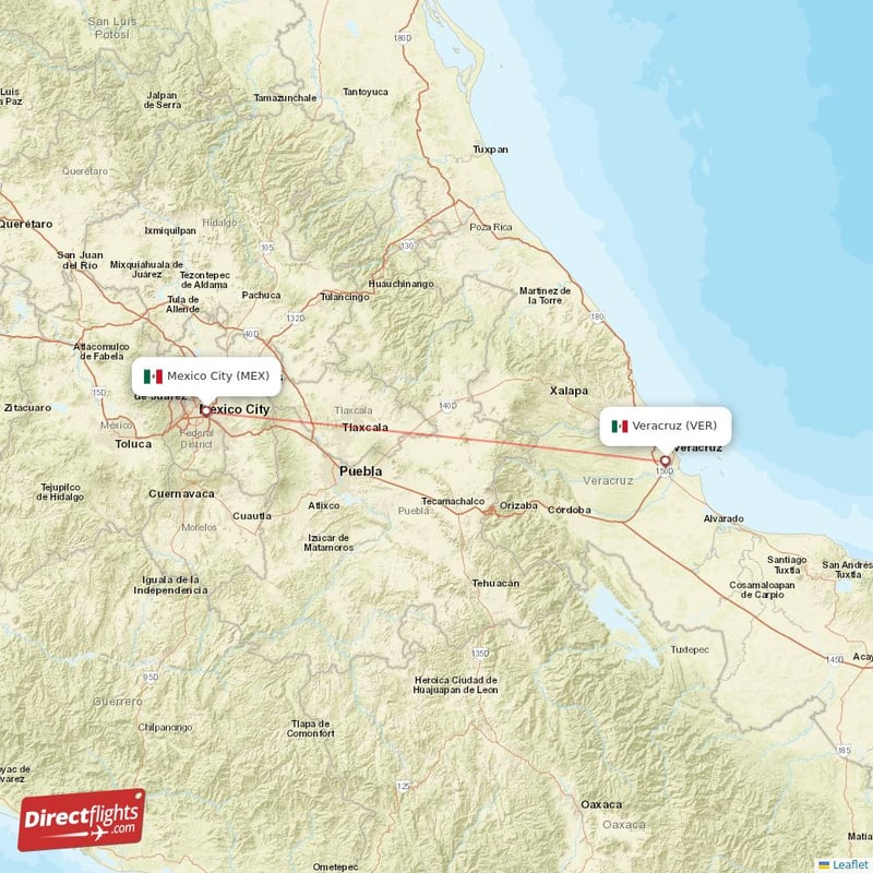 Direct flights from Veracruz to Mexico City, VER to MEX nonstop