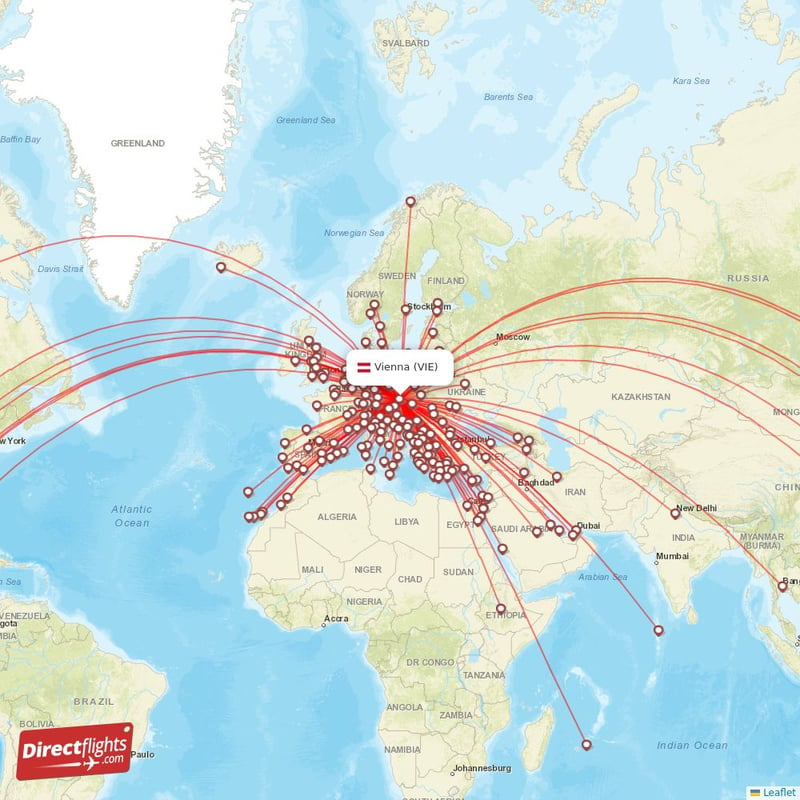 Direct flights from Vienna - 194 destinations - VIE, Austria ...