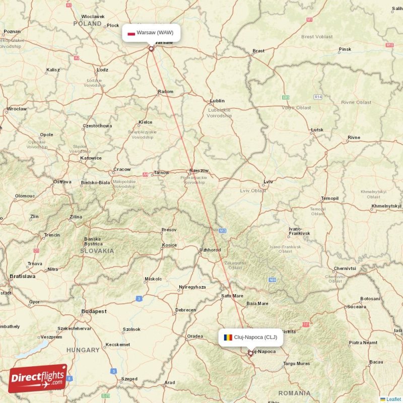 WAW - CLJ route map