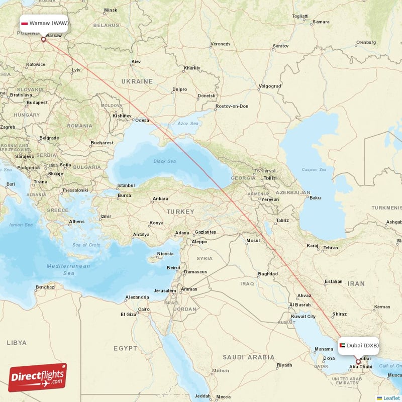 WAW - DXB route map