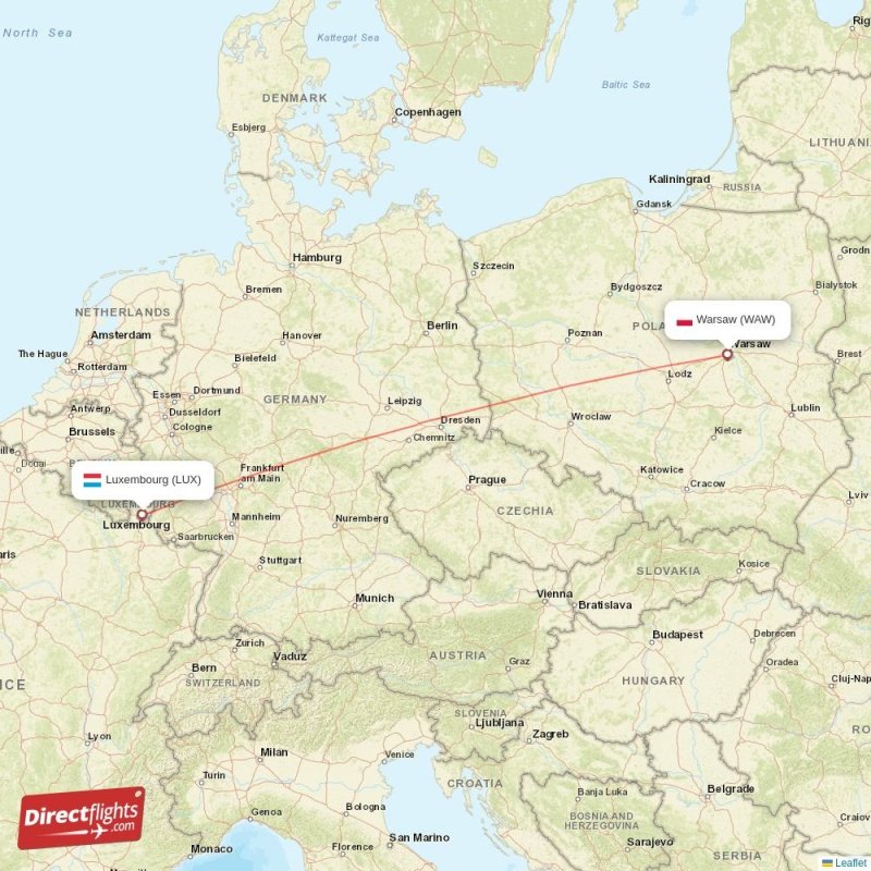 WAW - LUX route map