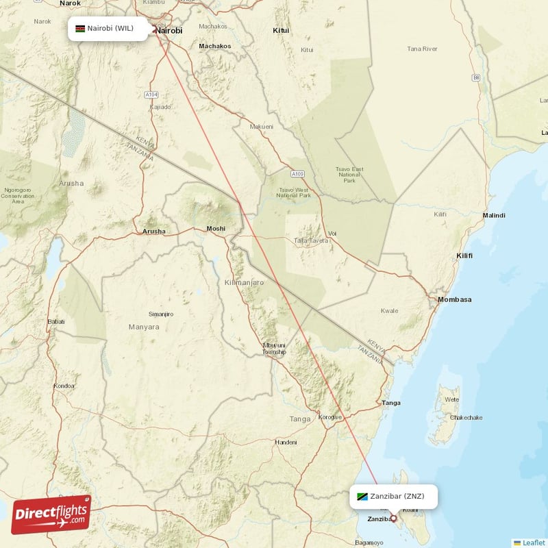 ZNZ - WIL route map