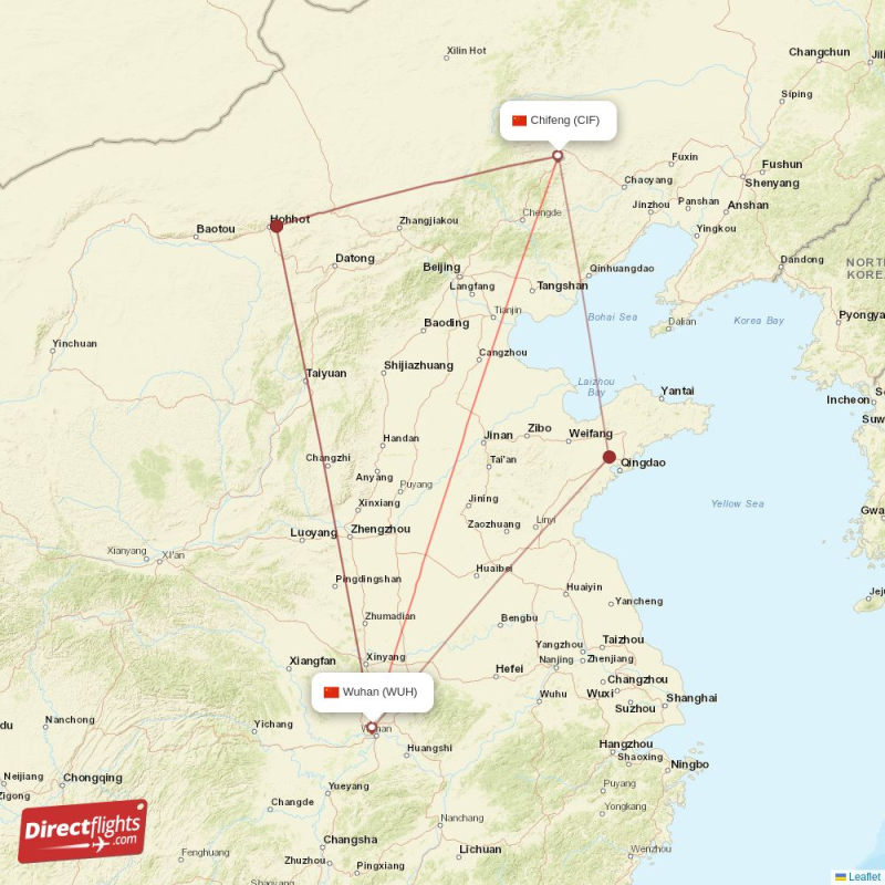 Direct flights from Wuhan to Chifeng, WUH to CIF non-stop ...