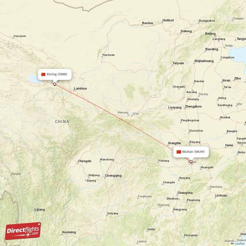 Direct flights from Wuhan to Xining WUH to XNN non stop