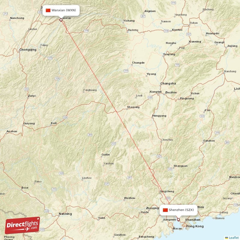 WXN - SZX route map