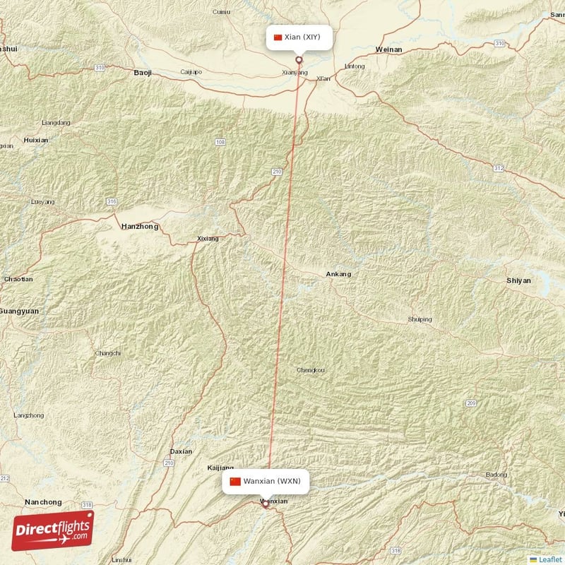 WXN - XIY route map