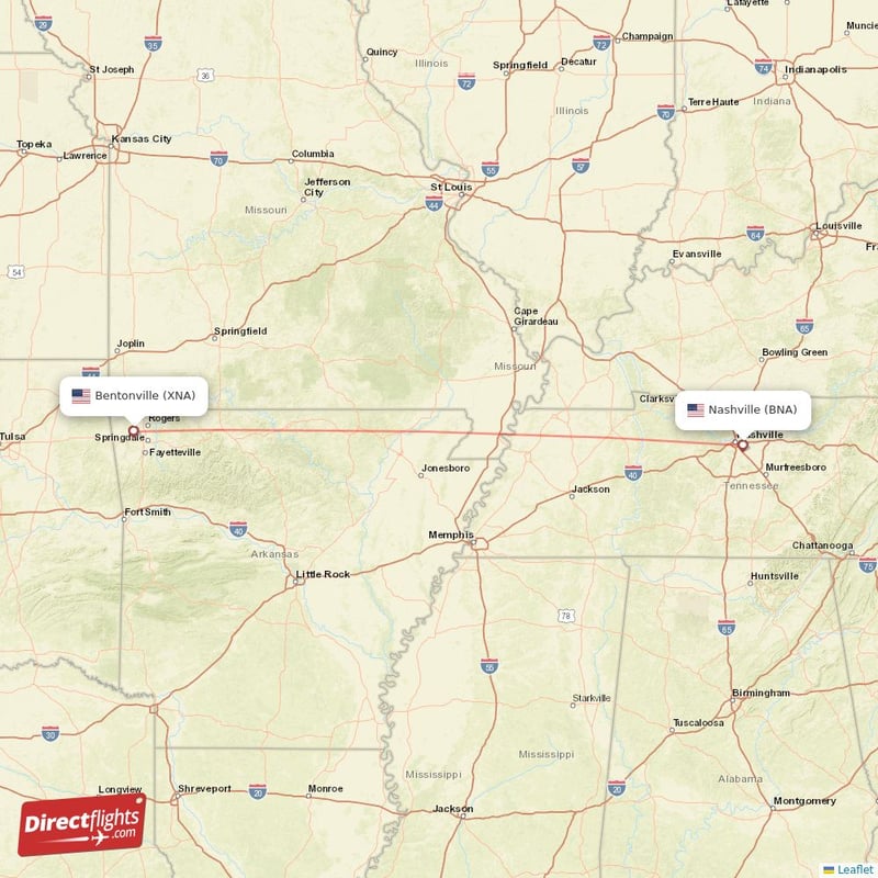 Direct flights from Bentonville to Nashville, XNA to BNA nonstop