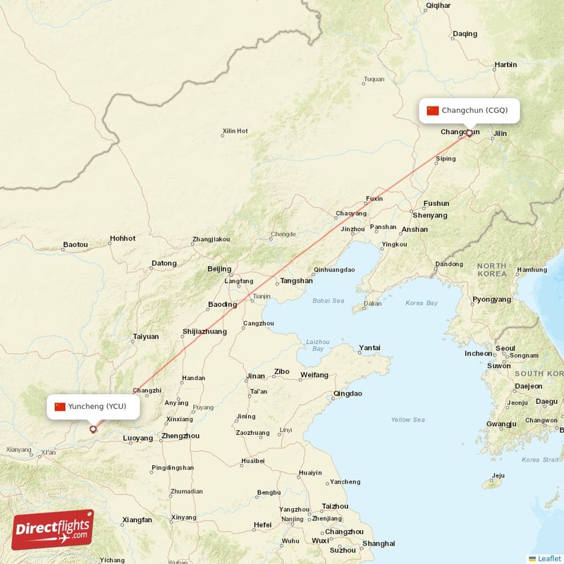 YCU - CGQ route map