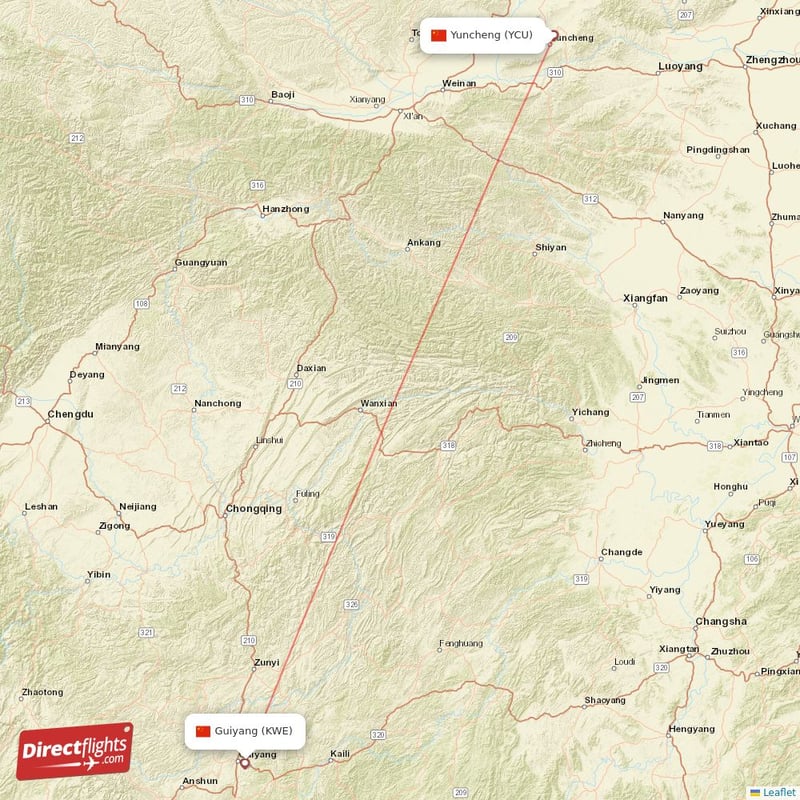 YCU - KWE route map