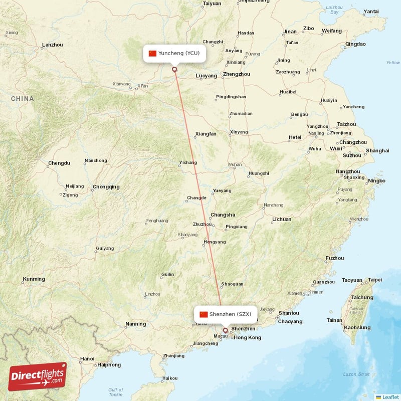 YCU - SZX route map