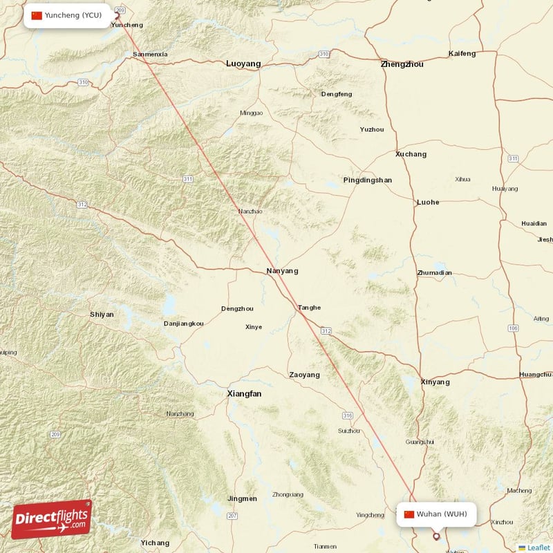 YCU - WUH route map