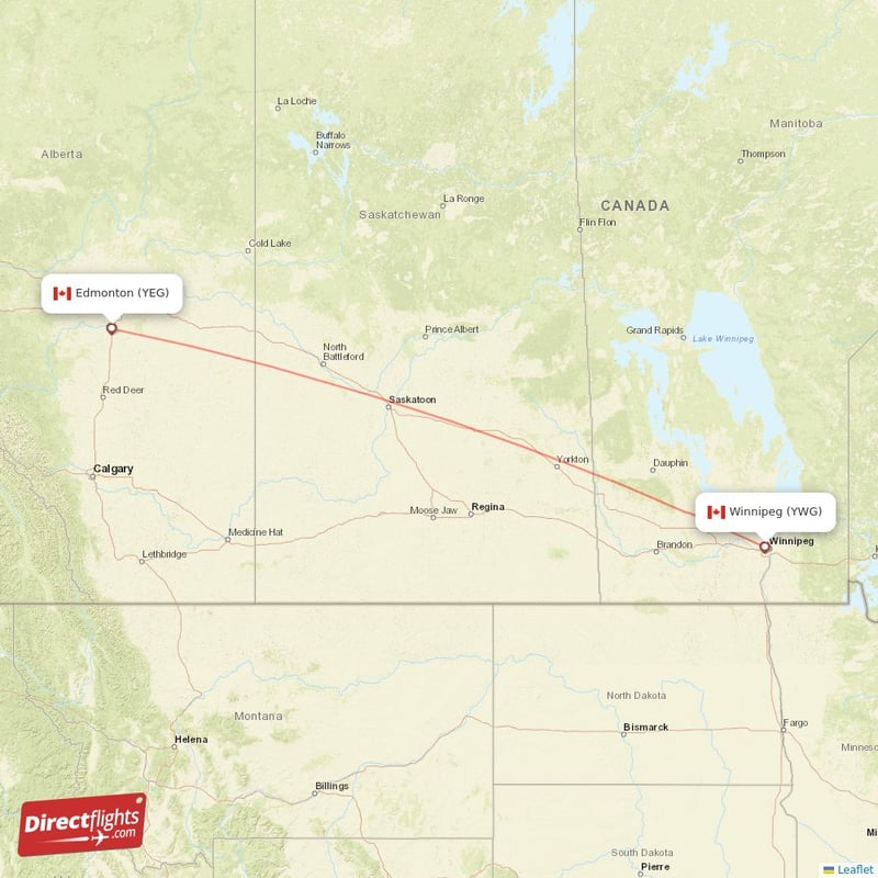 YEG - YWG route map