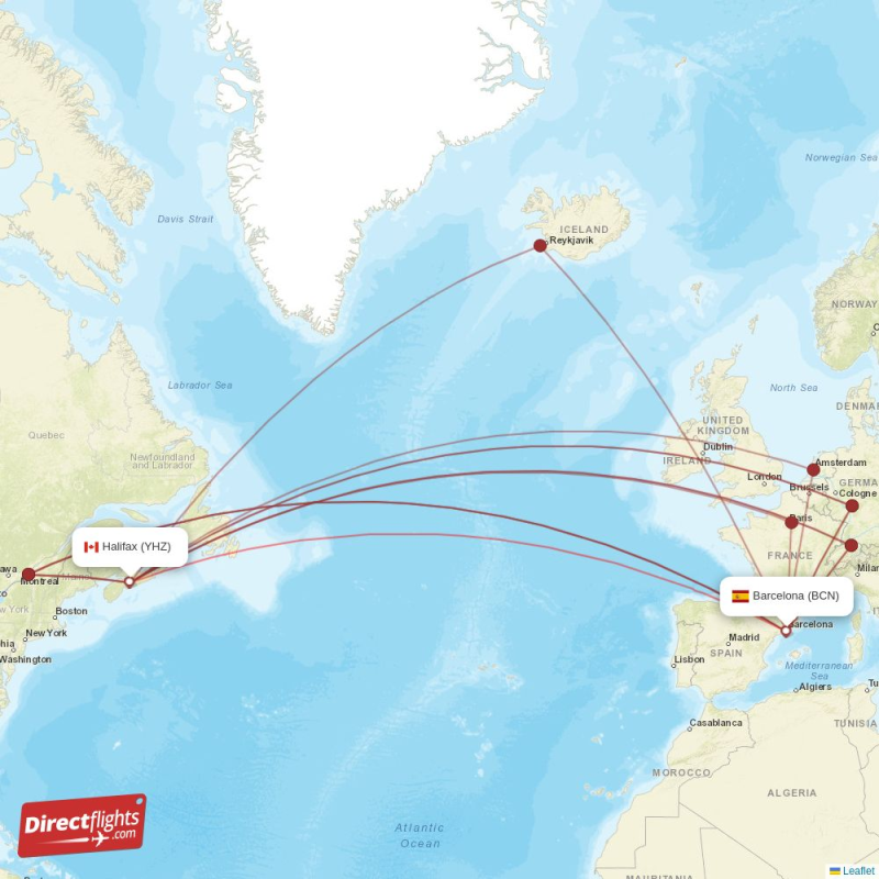 YHZ - BCN route map