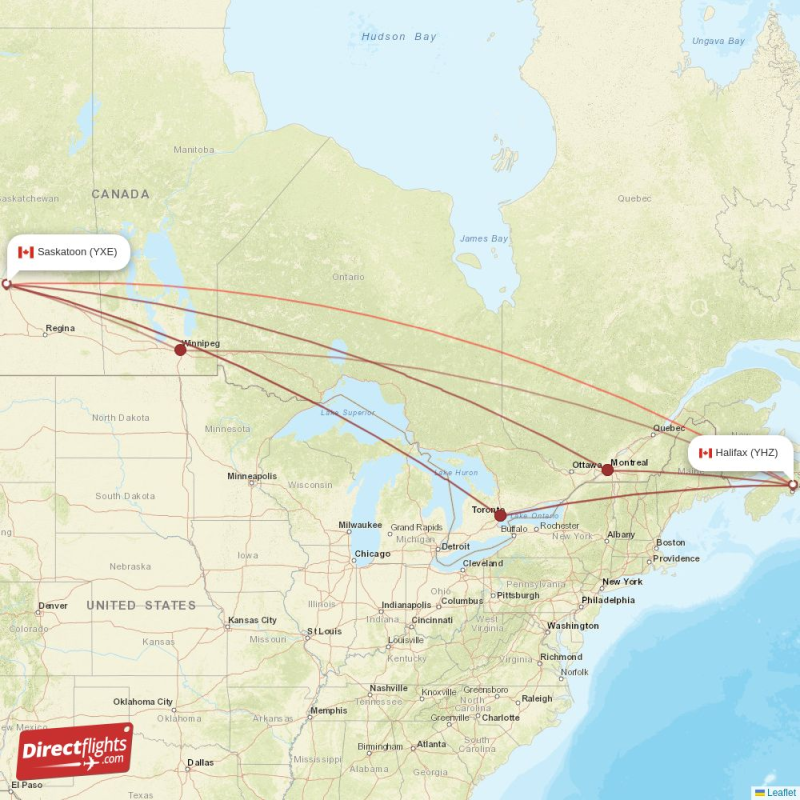 Direct flights from Halifax to Saskatoon (YHZ-YXE) - Directflights.com