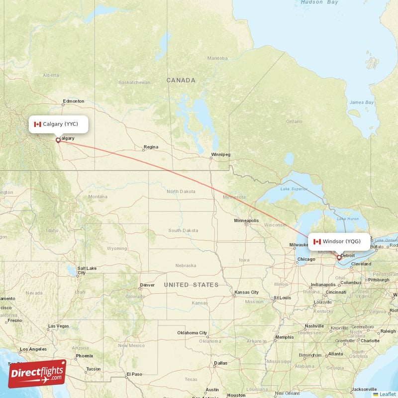 YQG - YYC route map