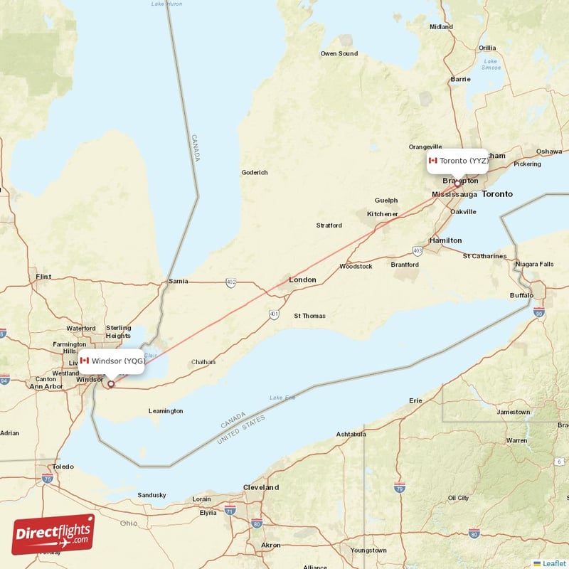 YQG - YYZ route map
