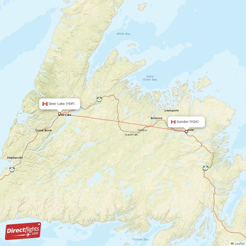 YQX - YDF route map