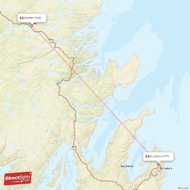 YQX - YYT route map