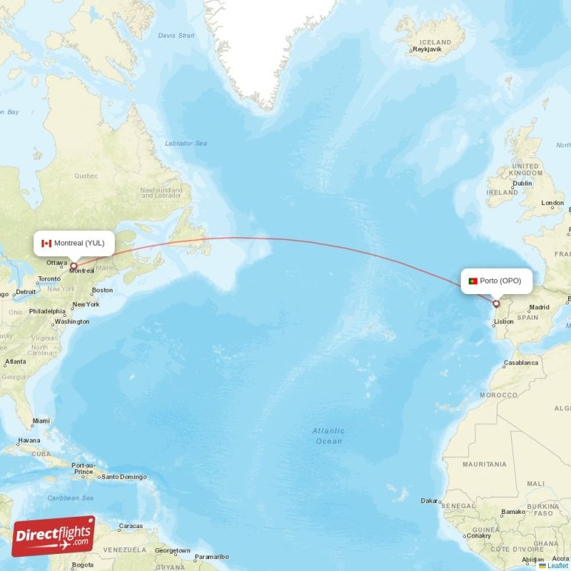 YUL - OPO route map