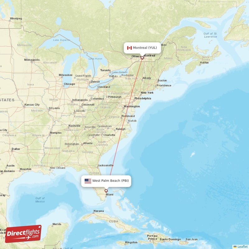 Direct flights from Montreal to West Palm Beach YUL to PBI non