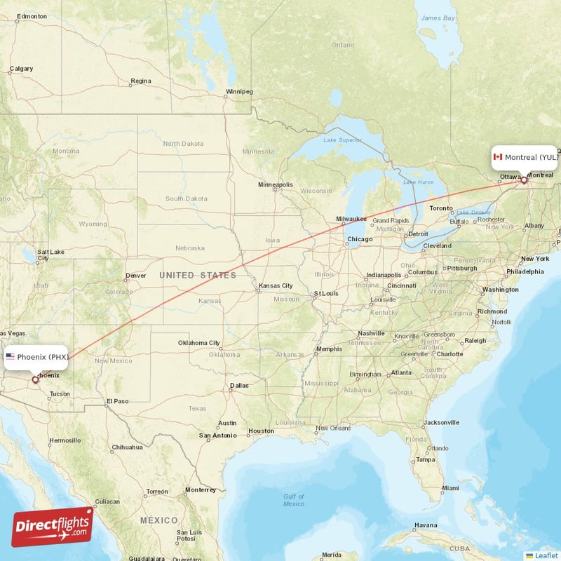 YUL - PHX route map